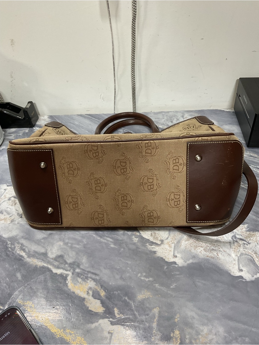 Dooney & Bourke Tan Canvas Logo Satchel with Brown Leather Trim - Picture 5 of 16